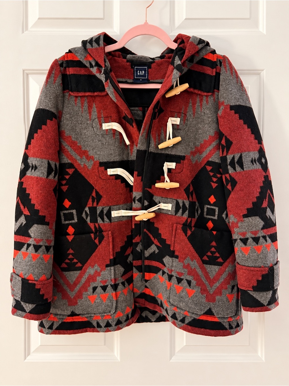 GAP Southwestern Wool Blend Hooded Toggle Duffle Coat M